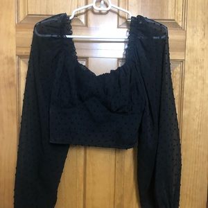 Shein “Swiss Dot Lettuce Trim Crop Milkmaid Blouse”